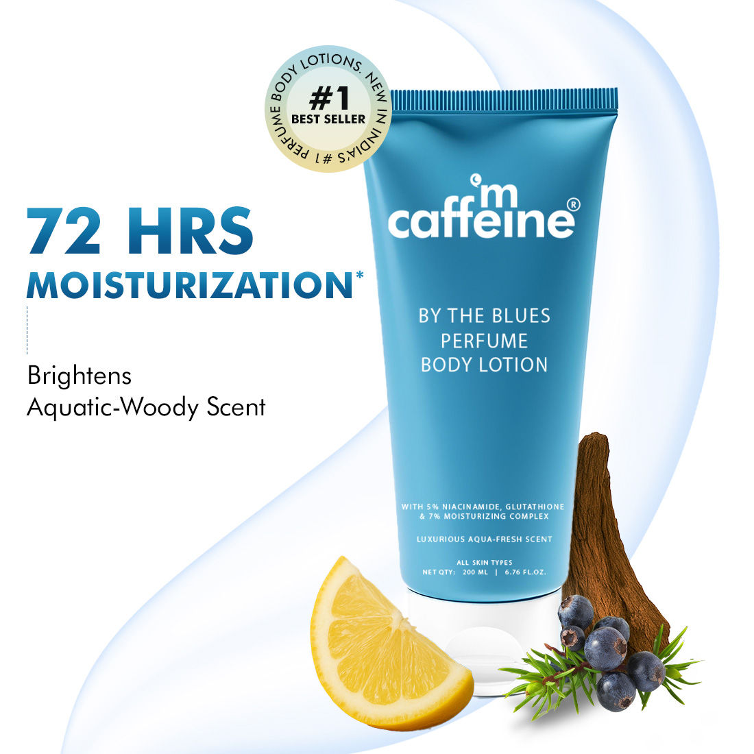 By The Blues Perfume Body Lotion With 5% Brightening Niacinamide-Gluta Aqua Woody Scent
