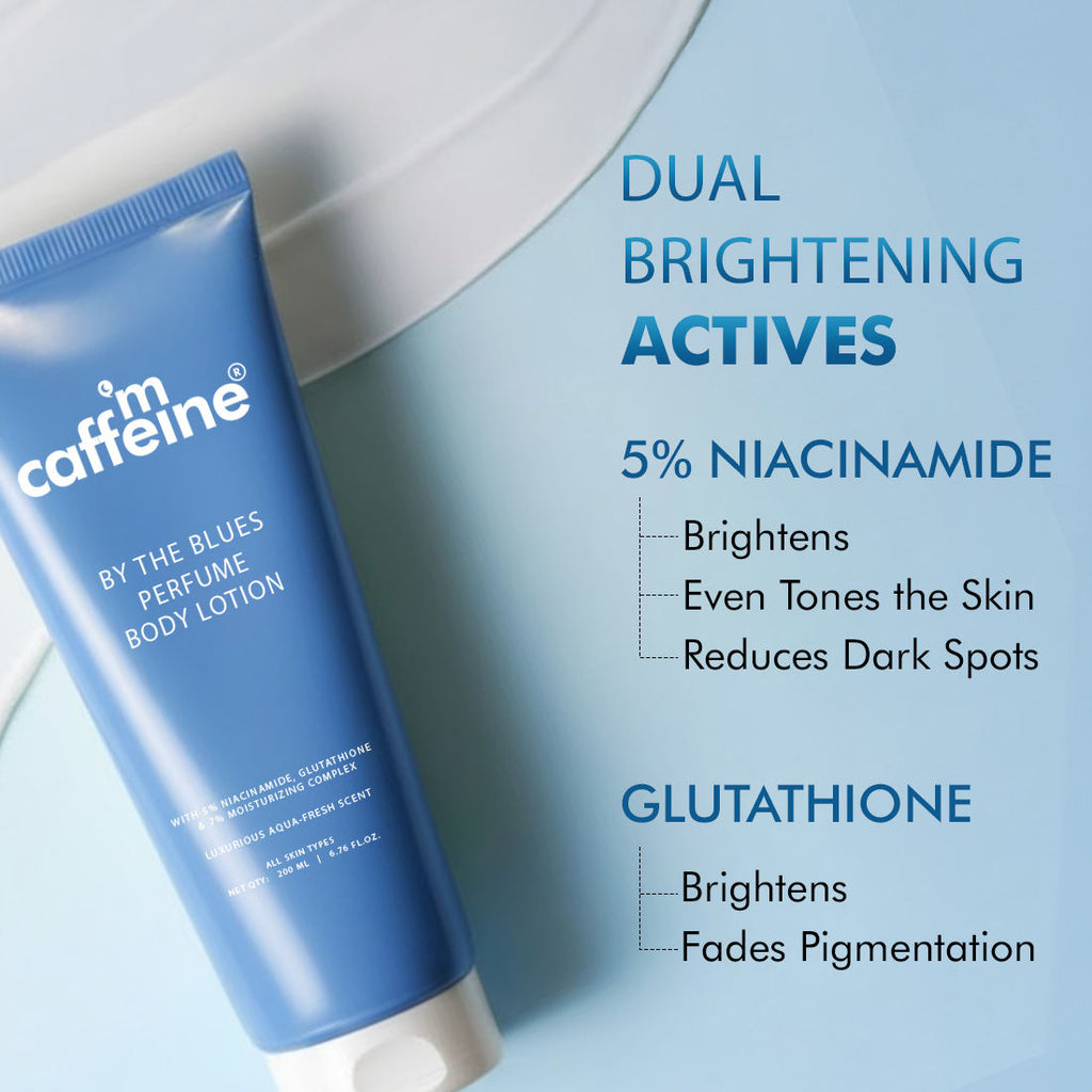 By The Blues Perfume Body Lotion With 5% Brightening Niacinamide-Gluta Aqua Woody Scent