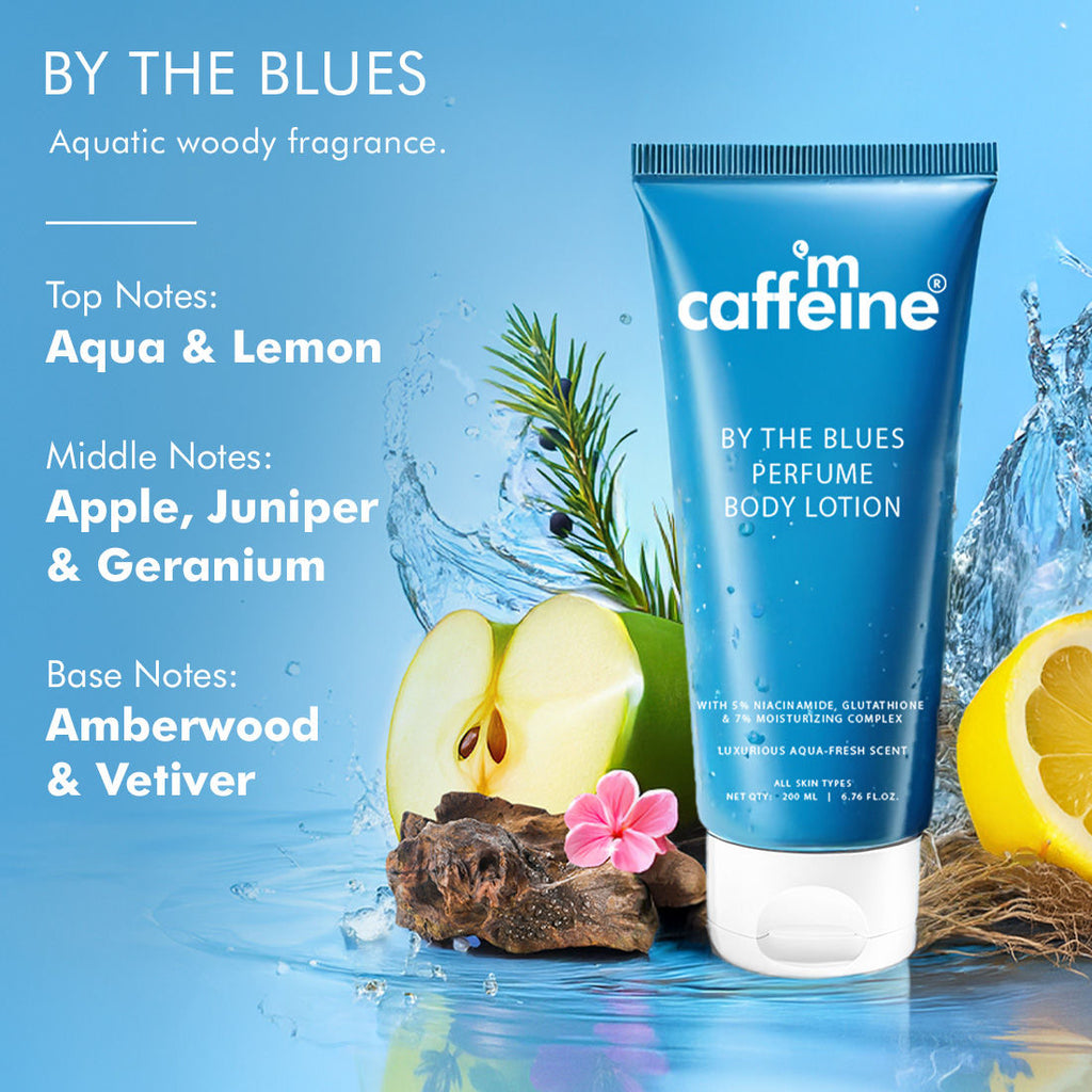 By The Blues Perfume Body Lotion With 5% Brightening Niacinamide-Gluta Aqua Woody Scent