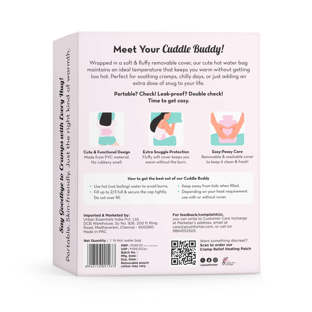 Hot Water Bag for Cramps & Pain Relief - Soft Cuddle Buddy with Removable Cover