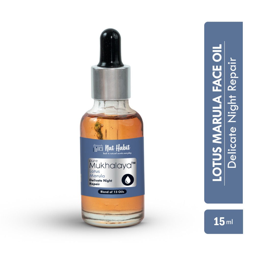 Pure Lotus Marula Face Oil For Massage, Delicate Night Repair Facial Oil Mukhalaya - 15ml