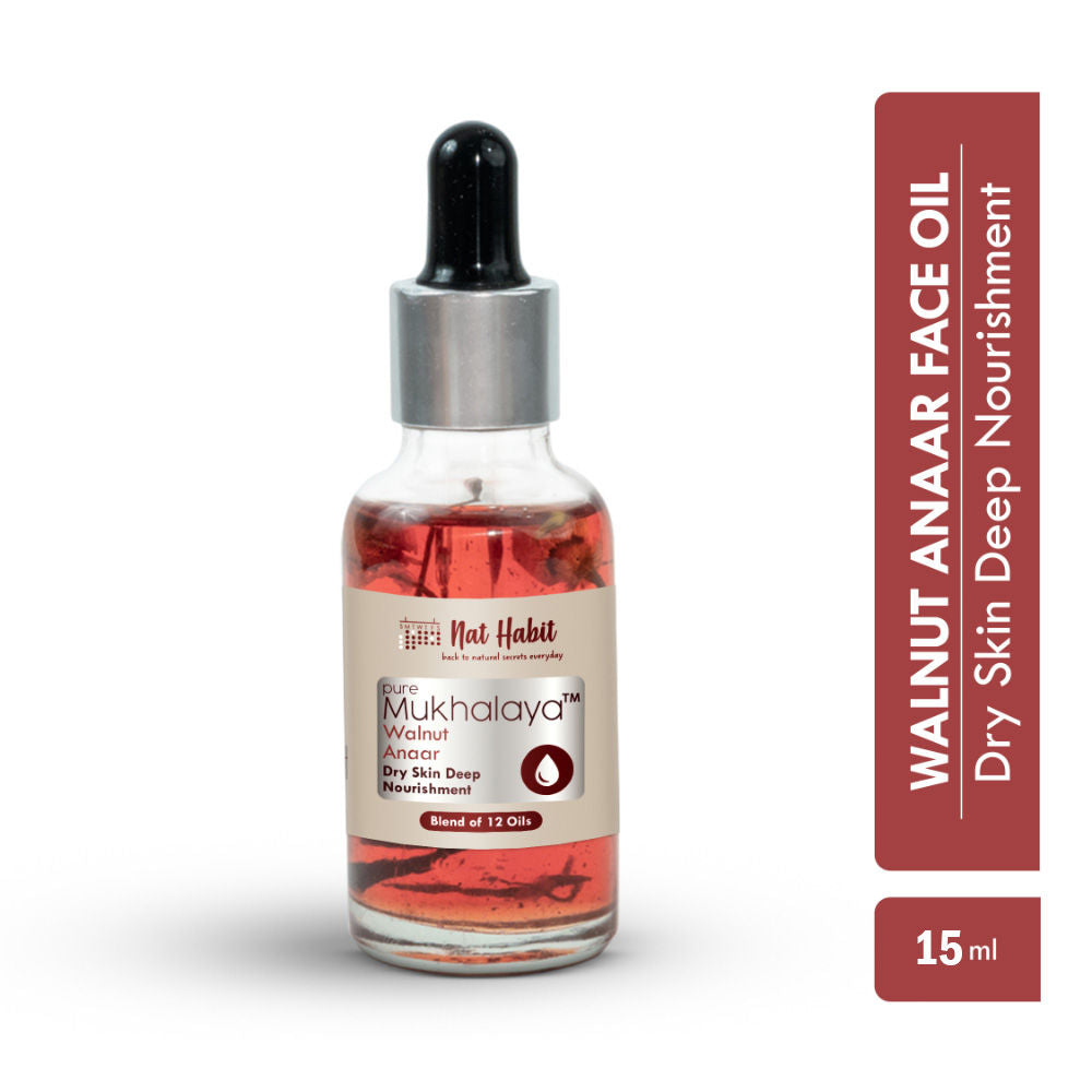 Pure Walnut Anaar Face Oil For Dry Skin, Deep Nourishment Facial Oil Mukhalaya & Wheatgerm - 15ml