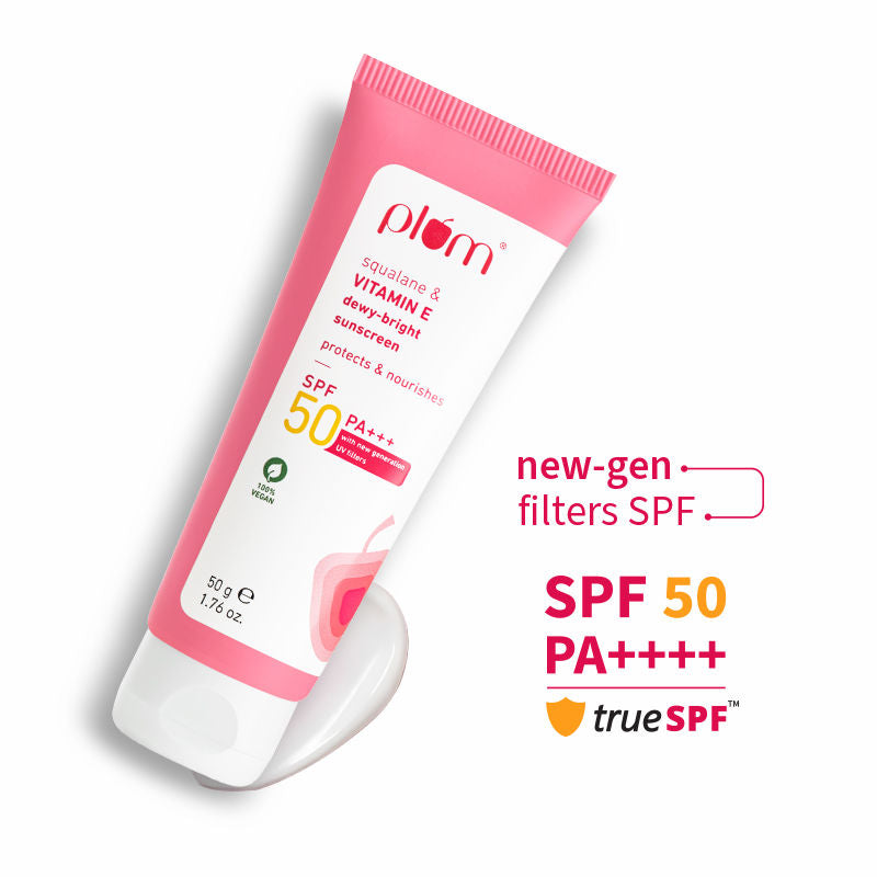 Squalane & Vitamin E Dewy-Bright SPF 50 PA+++ Sunscreen For Normal To Dry Skin Type, New UV Filters