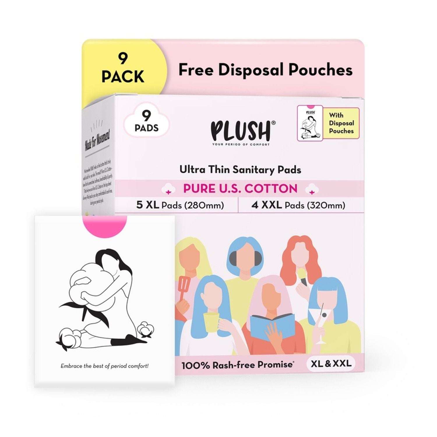 100% US Cotton 5XL + 4XXL Heavy Flow Sanitary Pads With Disposal Pouches