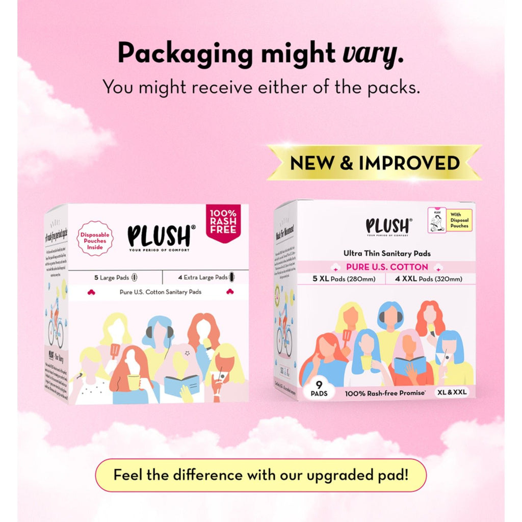 100% US Cotton 5XL + 4XXL Heavy Flow Sanitary Pads With Disposal Pouches