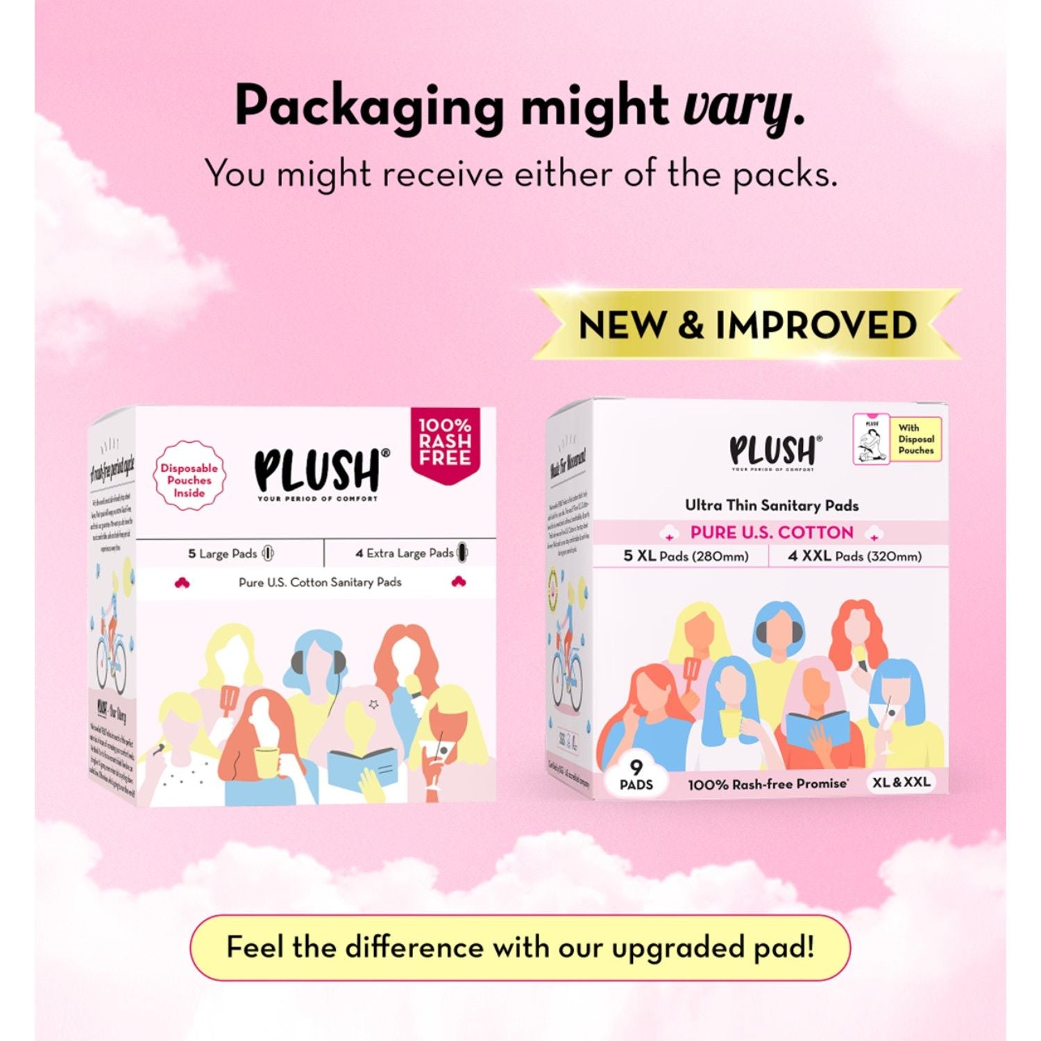 100% US Cotton 5XL + 4XXL Heavy Flow Sanitary Pads With Disposal Pouches