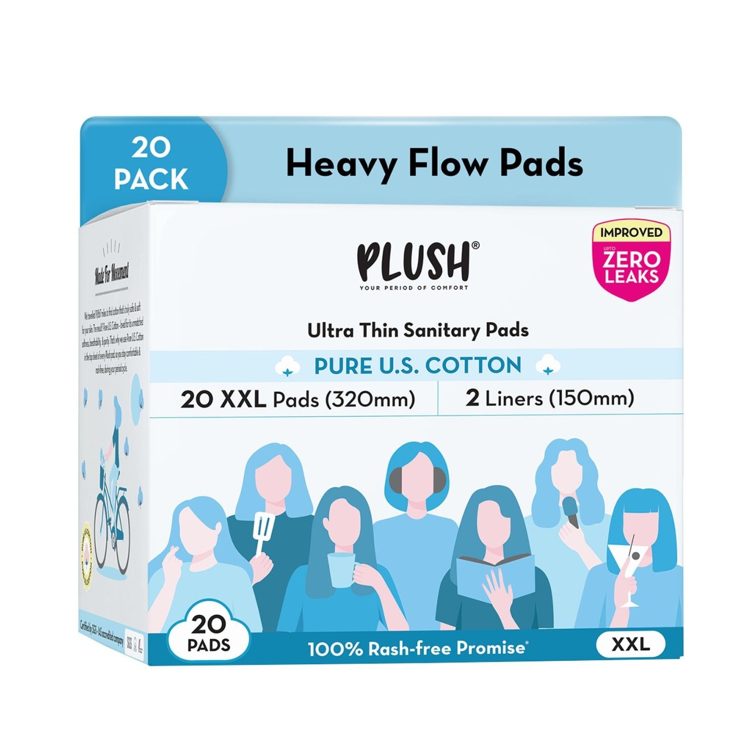 100% US Cotton 20 XXL 320 mm + 2 Liners Heavy Flow Sanitary Pads