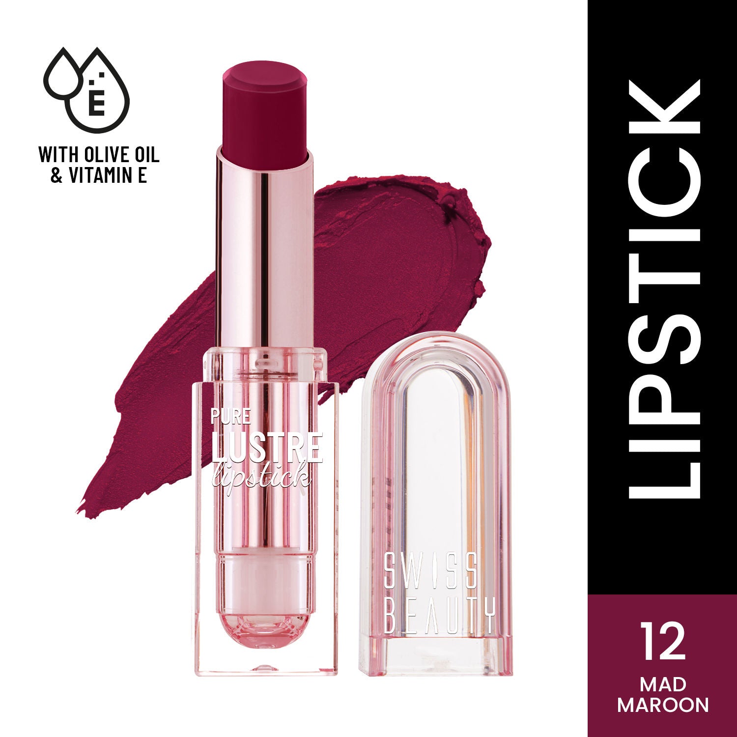 High Shine Finish Smooth Glide Pure Lustre Lipstick - 12 Mad Maroon