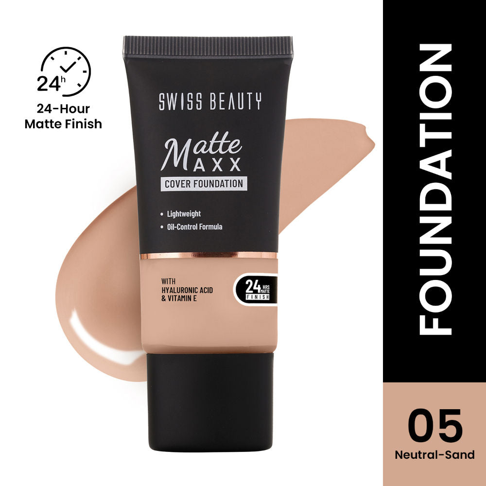 Matte Maxx Cover Foundation with Hyaluronic Acid & Vitamin E - 5 Neutral Sand