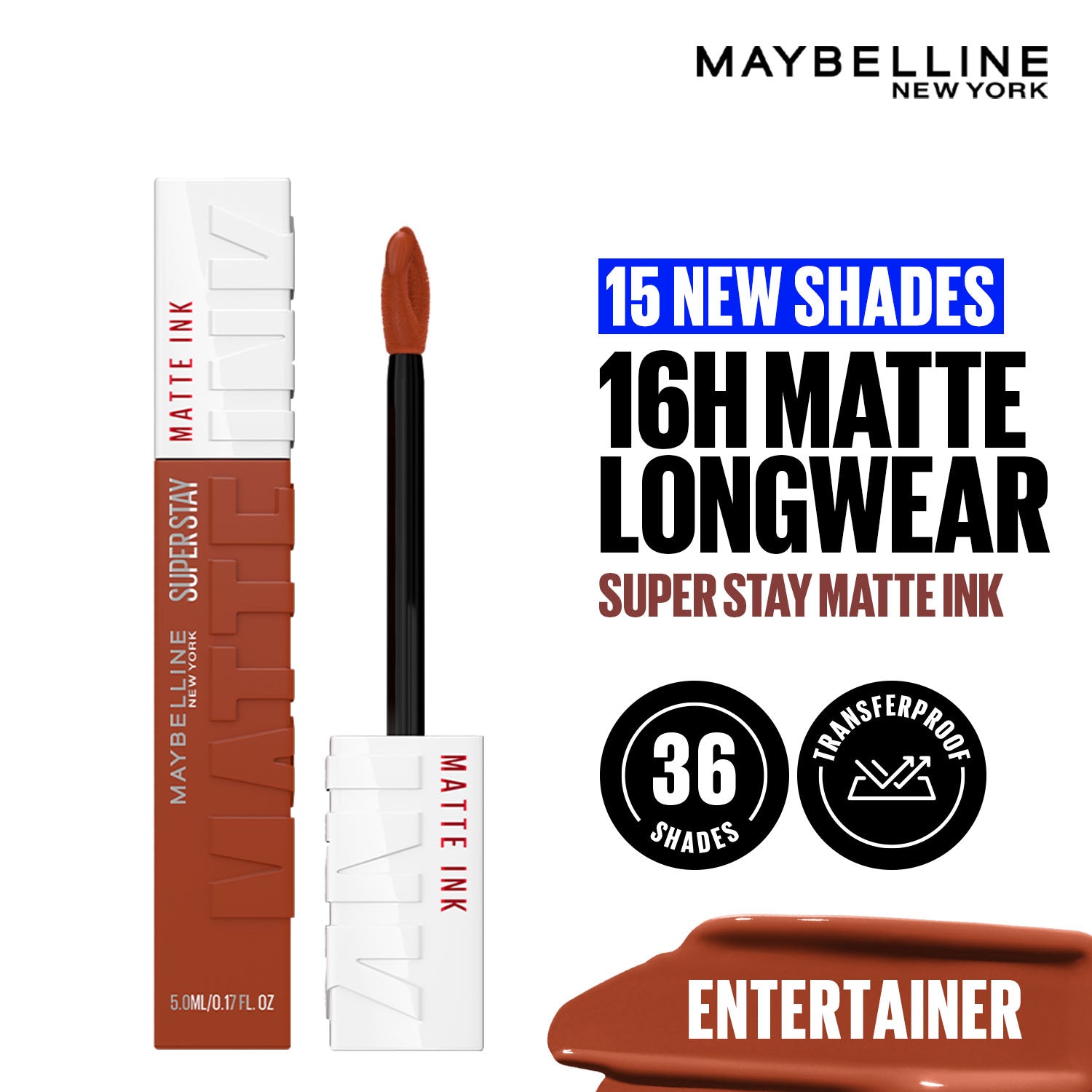 Super Stay Matte Ink Liquid Lipstick, Lasts Up to 16 Hours - 15 Lover - Entertainer