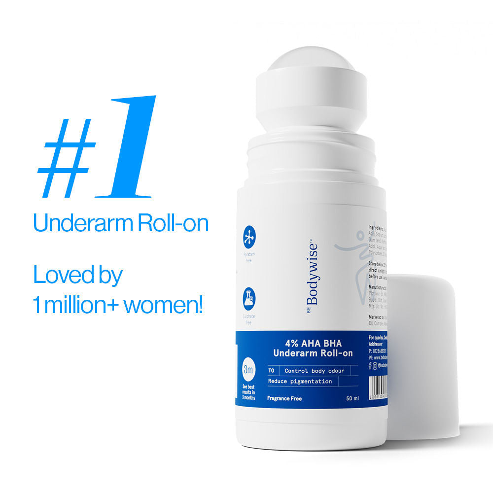 4% AHA BHA Fragrance Free Underarm Roll On - With 2% Lactic Acid & Alpha Arbutin - 50ml