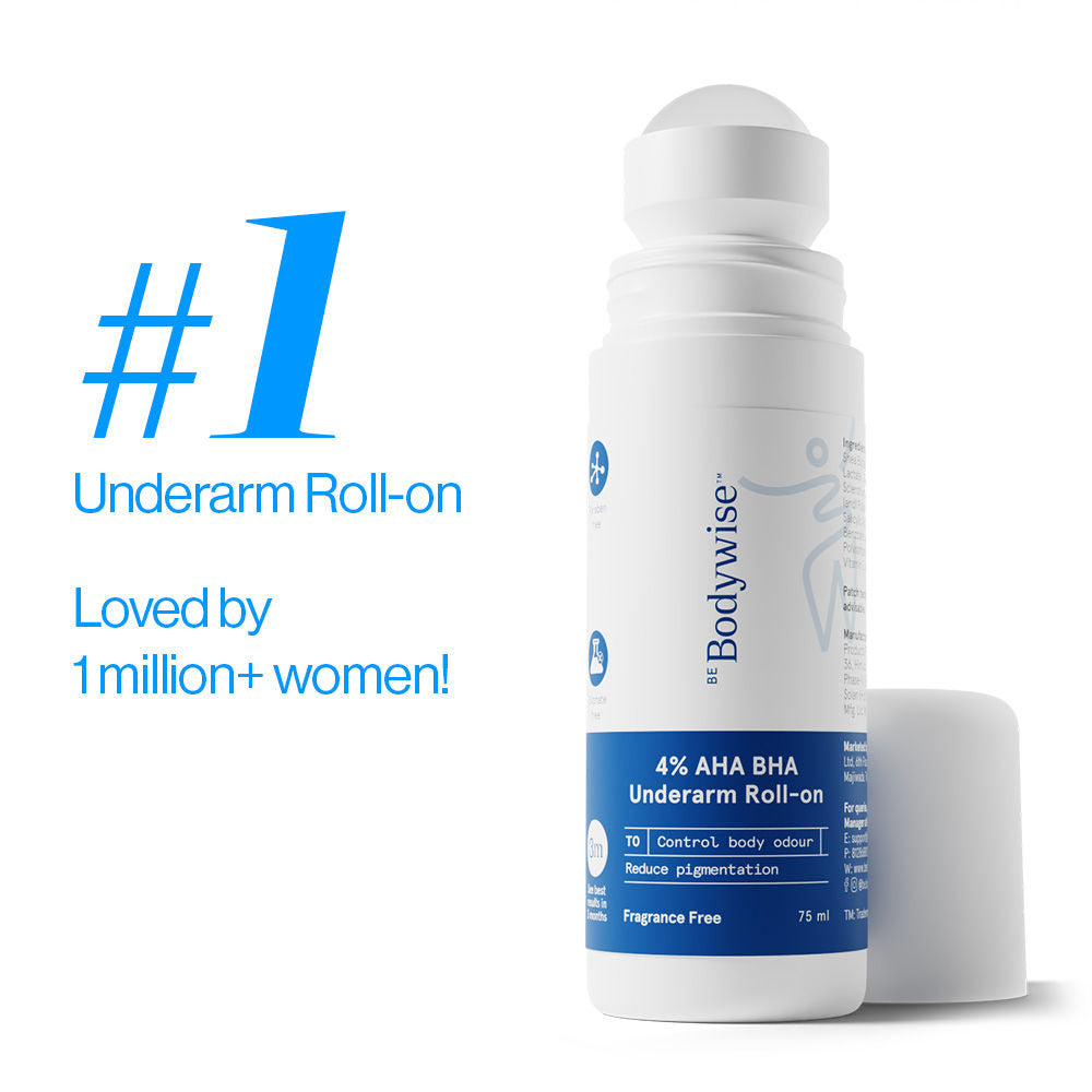 4% AHA BHA Fragrance Free Underarm Roll On - With 2% Lactic Acid & Alpha Arbutin
