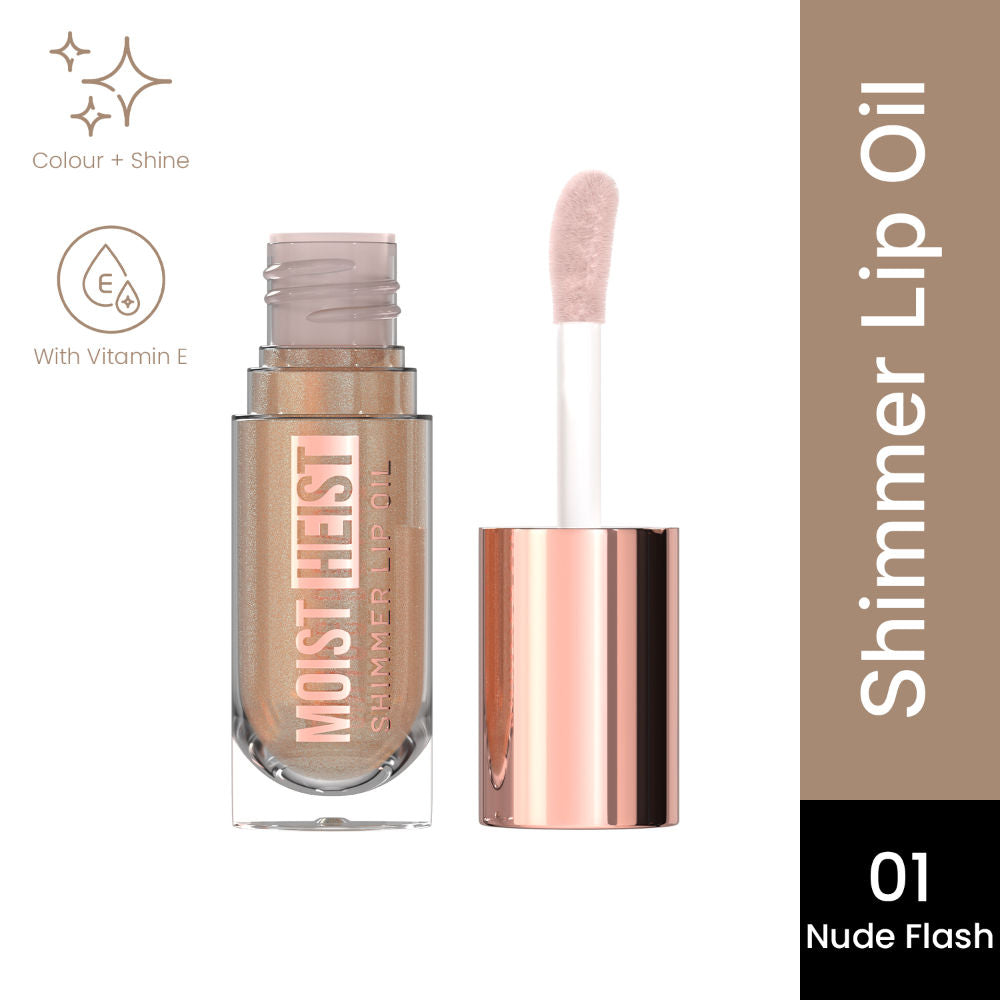 Moist Heist Shimmer Lip Oil Luminous Shine , Hydrating & Lightweight - 1 Nude Flash