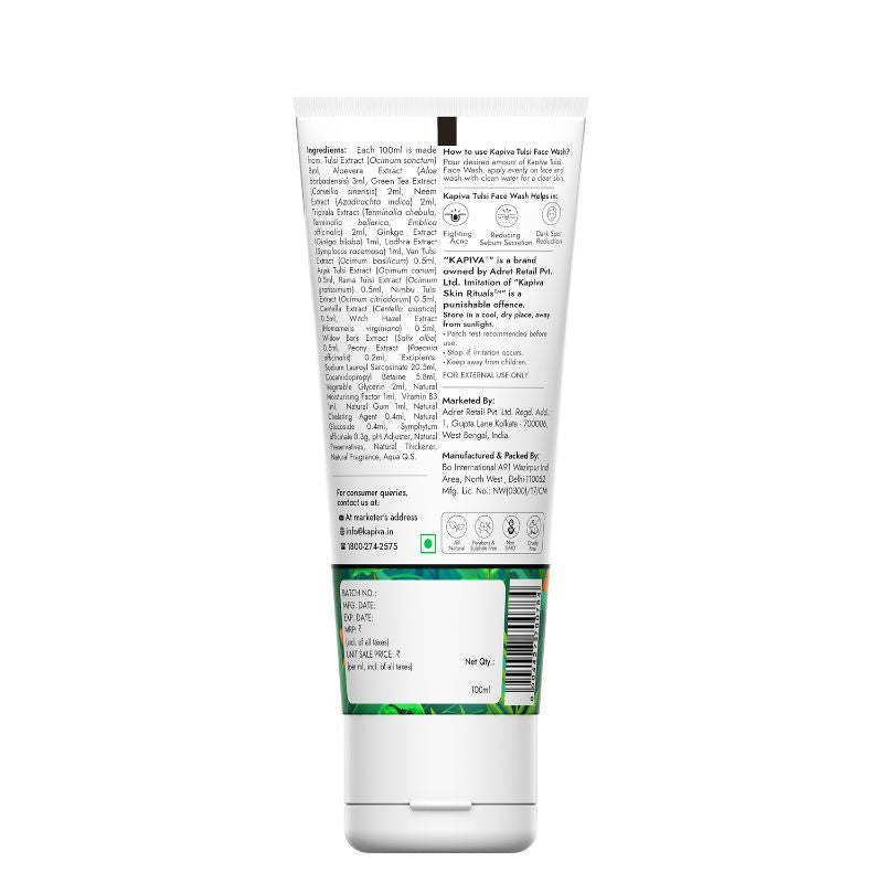 Kapiva Acne Control Tulsi Face Wash Reduces Active Acne & Scars, for All Skin Types