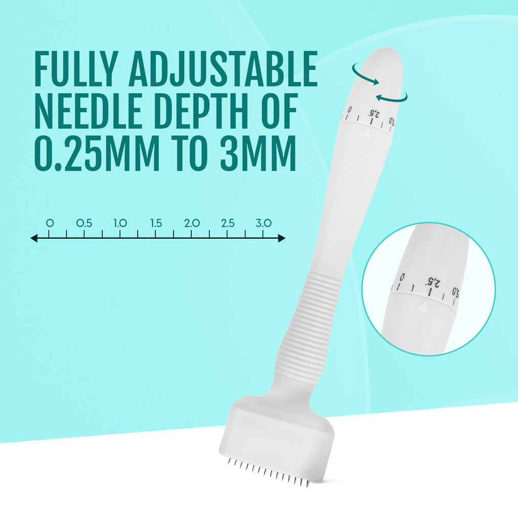 Derma Stamp Skin Roller for Face, Beard & Hair 140 Adjustable Titanium Microneedles 0.25mm-3mm