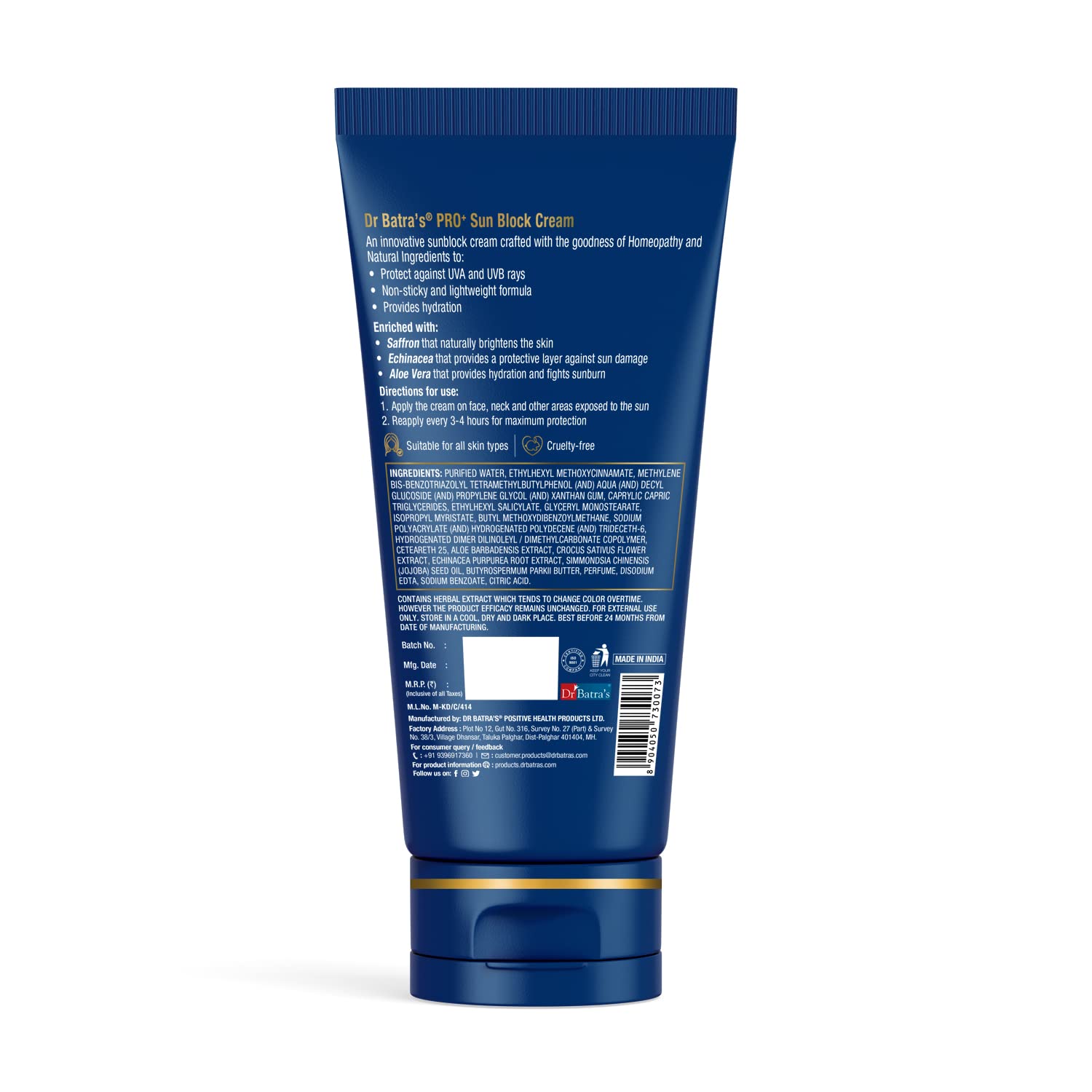 Dr Batra's PRO+ Sun Block Sunscreen SPF 50+ PA+++ With Natural Extract for Oily and Dry Skin