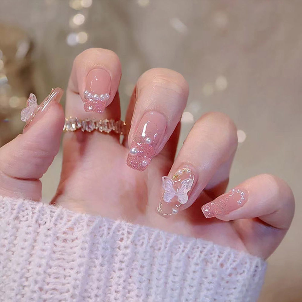 Translucent 3D White Bow & Pearl With Pink Glitter Color