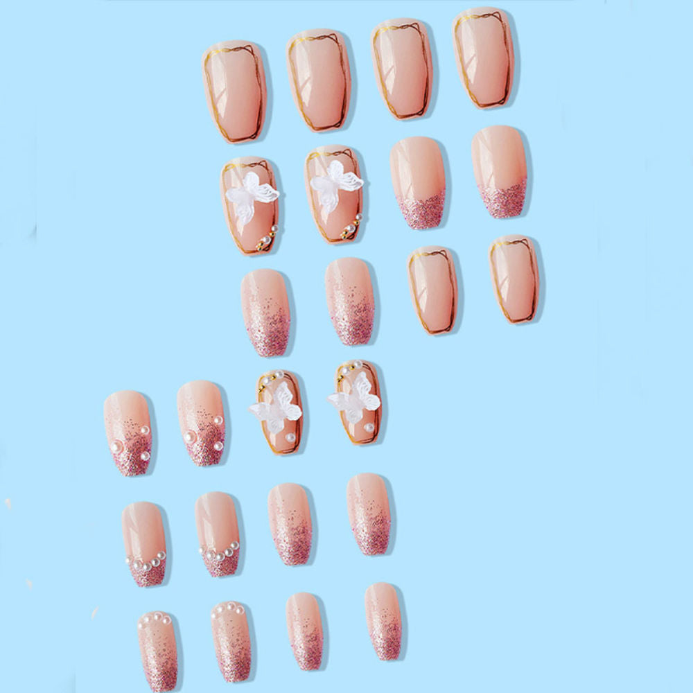 Translucent 3D White Bow & Pearl With Pink Glitter Color