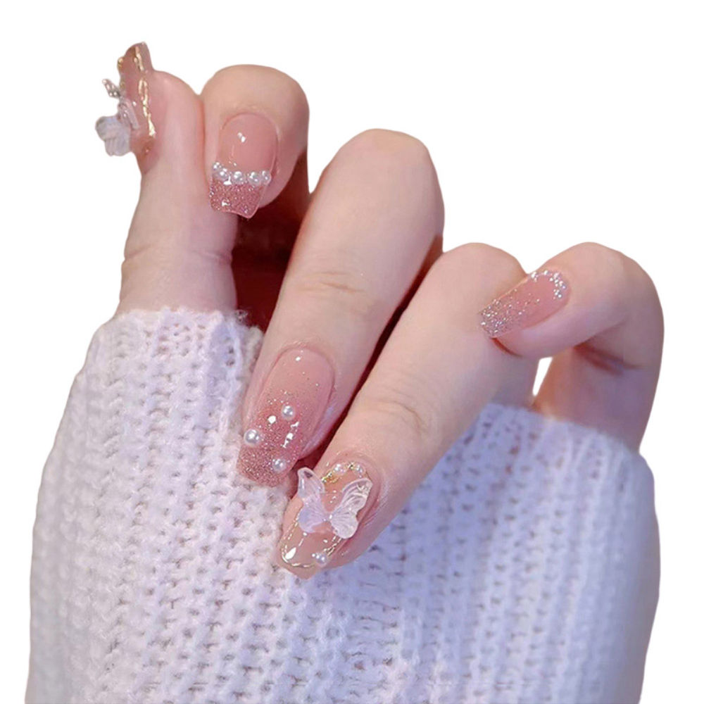 Translucent 3D White Bow & Pearl With Pink Glitter Color