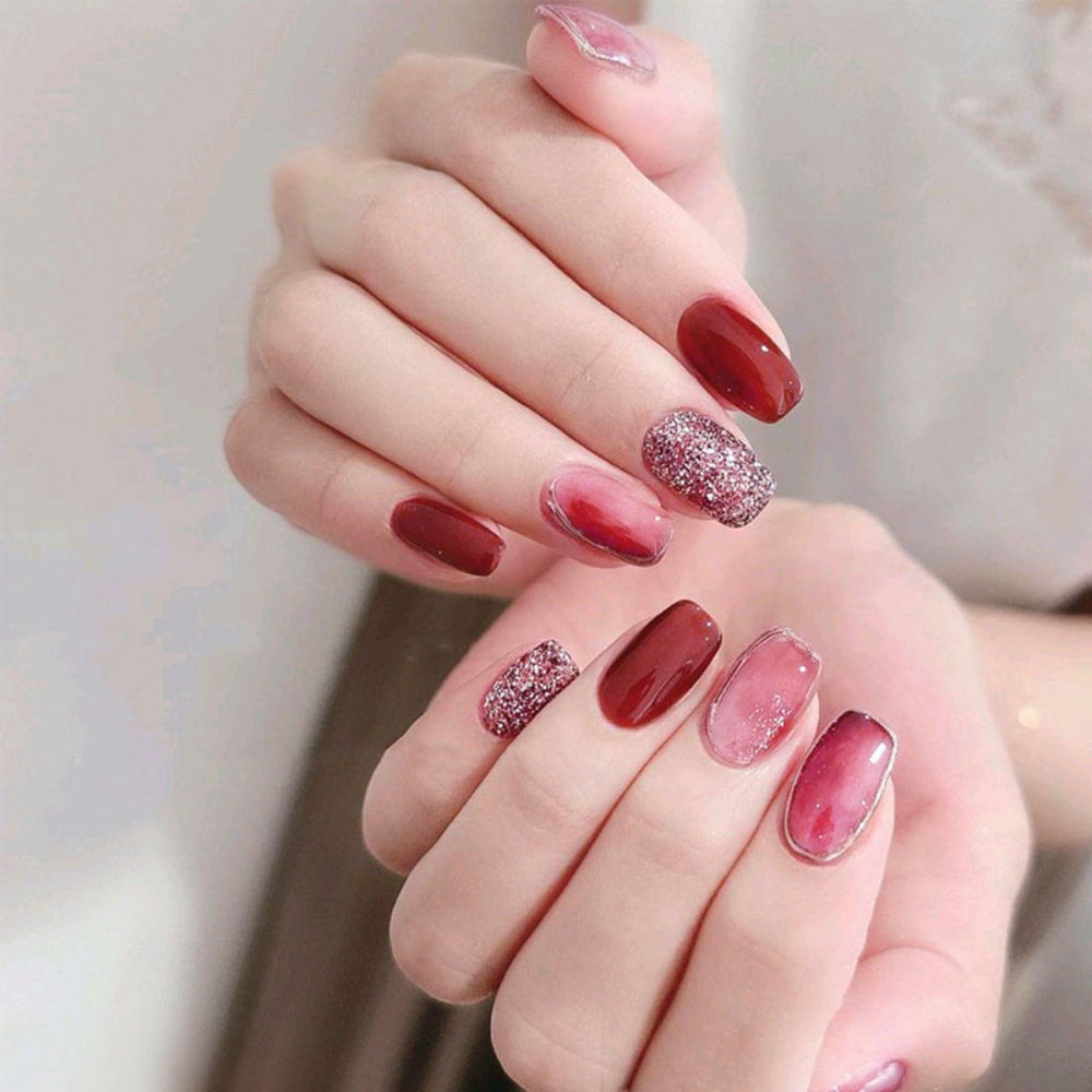Glossy Red & Pink Color With Glitter Design