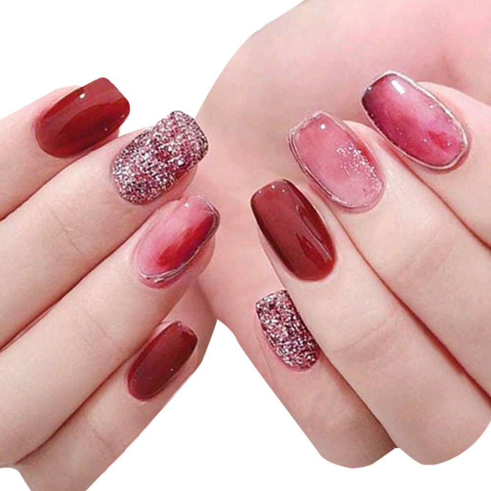 Glossy Red & Pink Color With Glitter Design