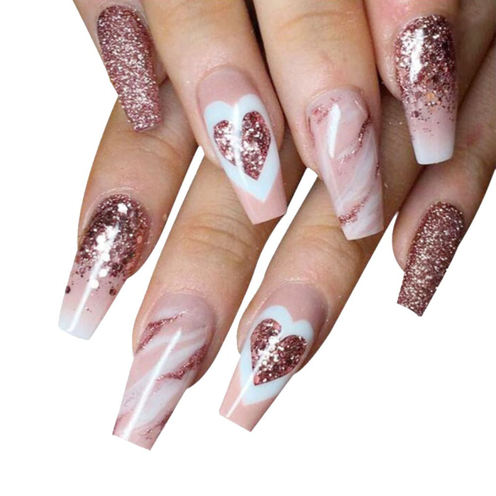 Light Pink With Heart Design & Pink Glitters
