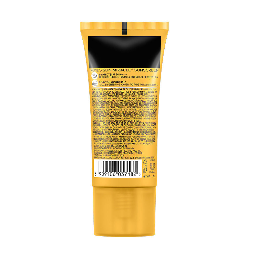 POND’S Sun Miracle SPF 50 PA+++ Crème Gel Sunscreen - Protect & Bright, With Niacinamide