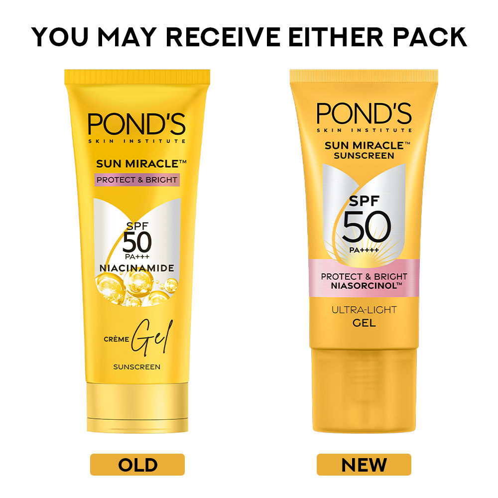 POND’S Sun Miracle SPF 50 PA+++ Crème Gel Sunscreen - Protect & Bright, With Niacinamide