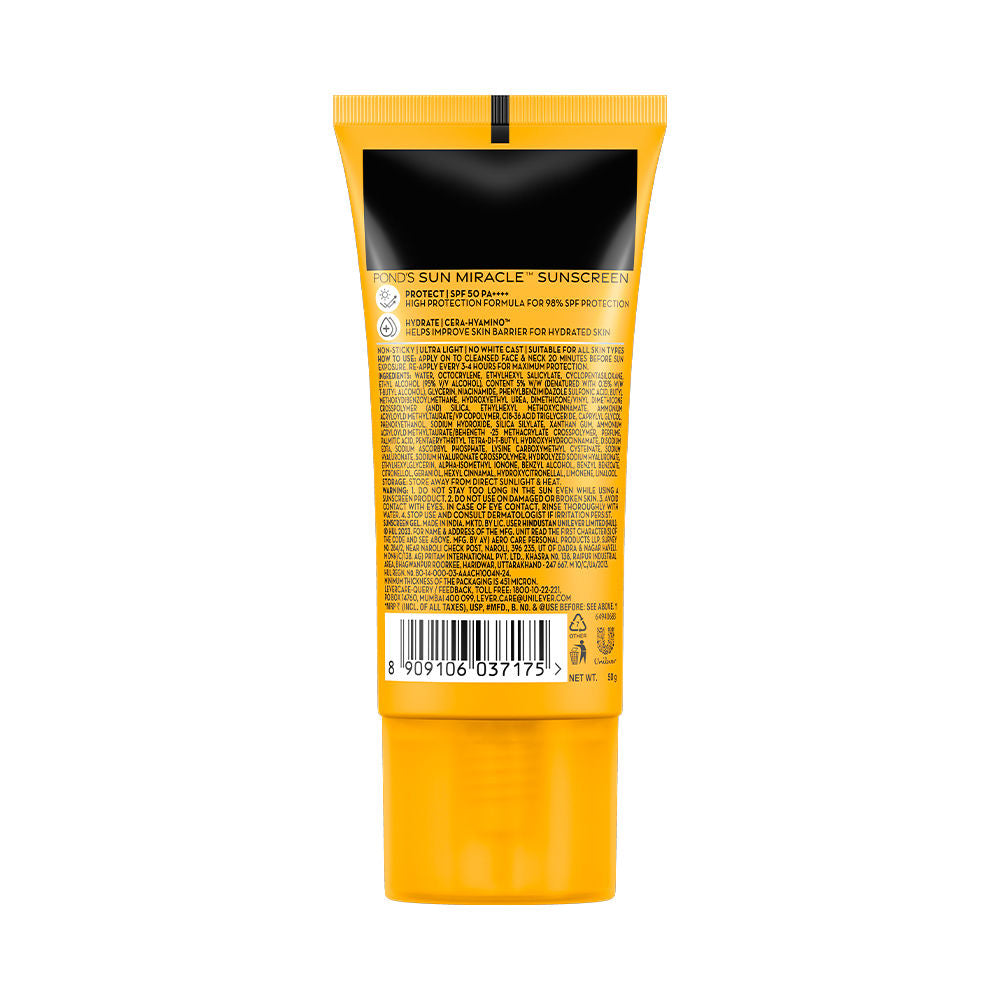POND’S Sun Miracle SPF 50 PA+++ Crème Gel Sunscreen - Protect & Hydrate, With Hyaluronic Acid