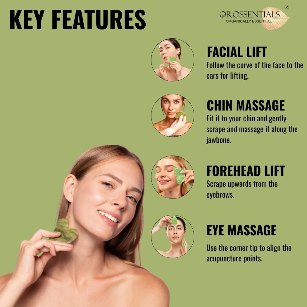 Jade Gua Sha Stone Face Massager For Face, Neck Glow & Skin Brightening