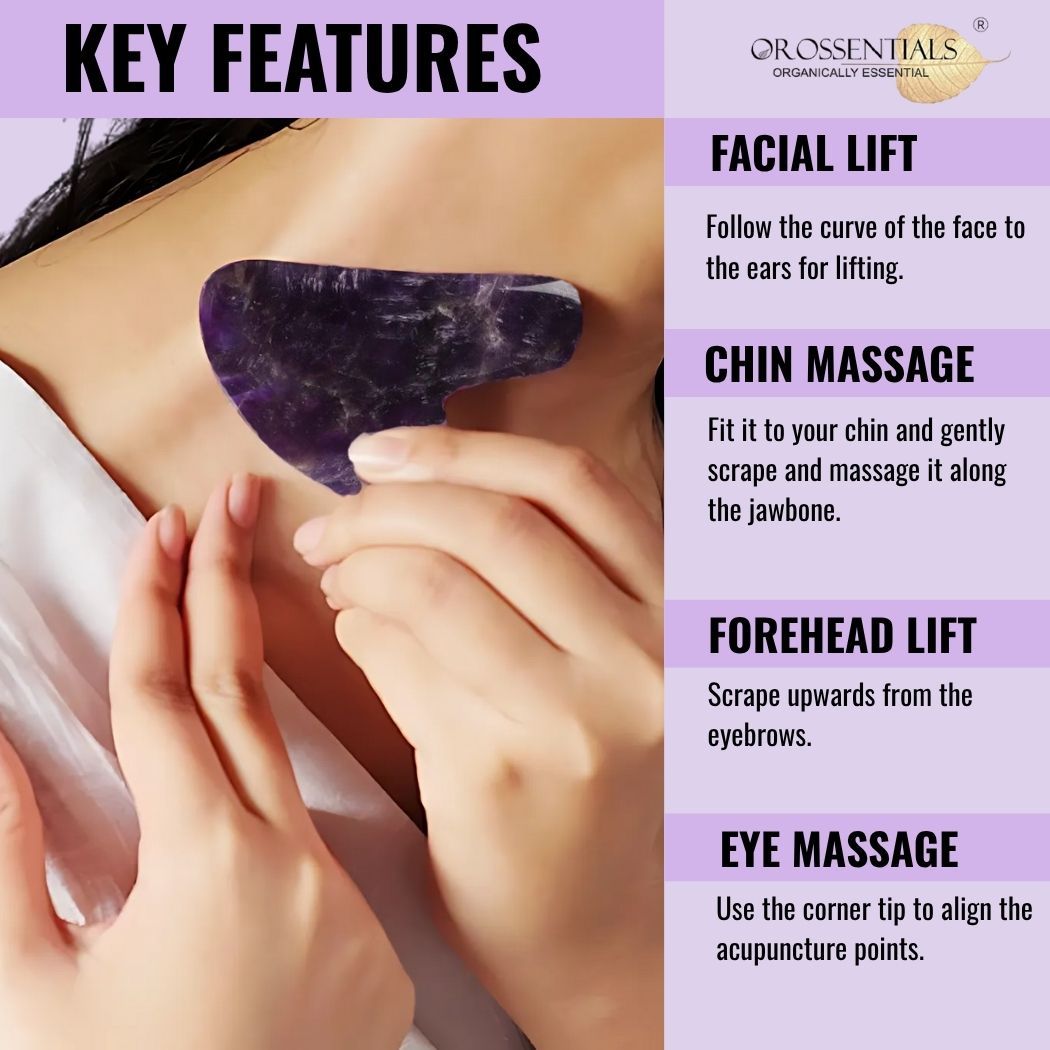 Amethyst Gua Sha Stone Face Massager For Face, Neck Glow & Skin Brightening