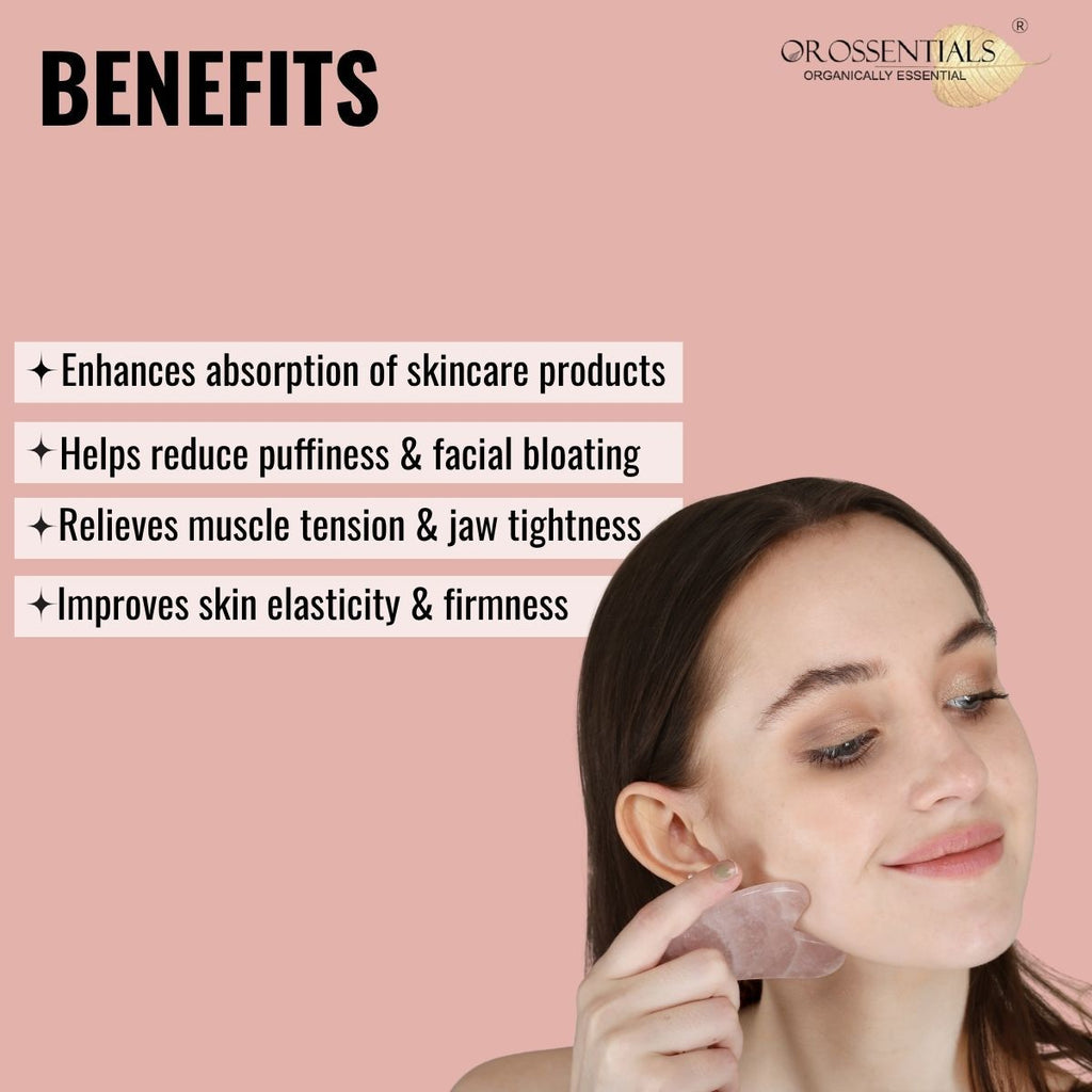 Rose Quartz Gua Sha Stone Face Massager For Face, Neck Glow & Skin Brightening