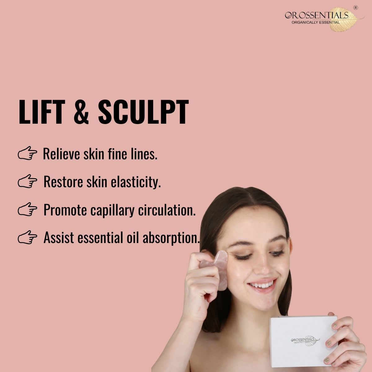 Rose Quartz Gua Sha Stone Face Massager For Face, Neck Glow & Skin Brightening