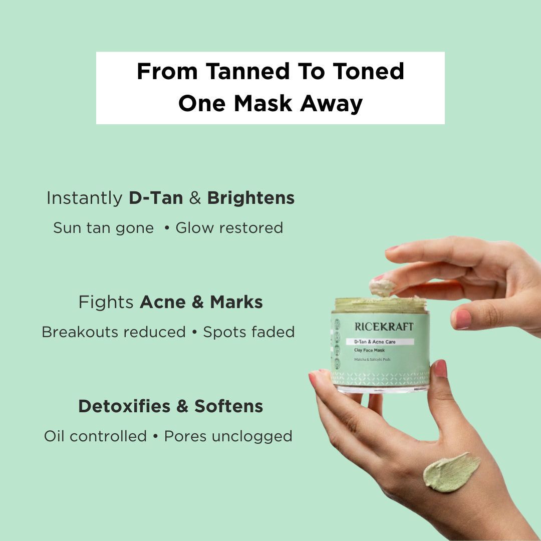 D-Tan & Acne Care Matcha Clay Face Mask With Rice & Salicylic Acid Pods
