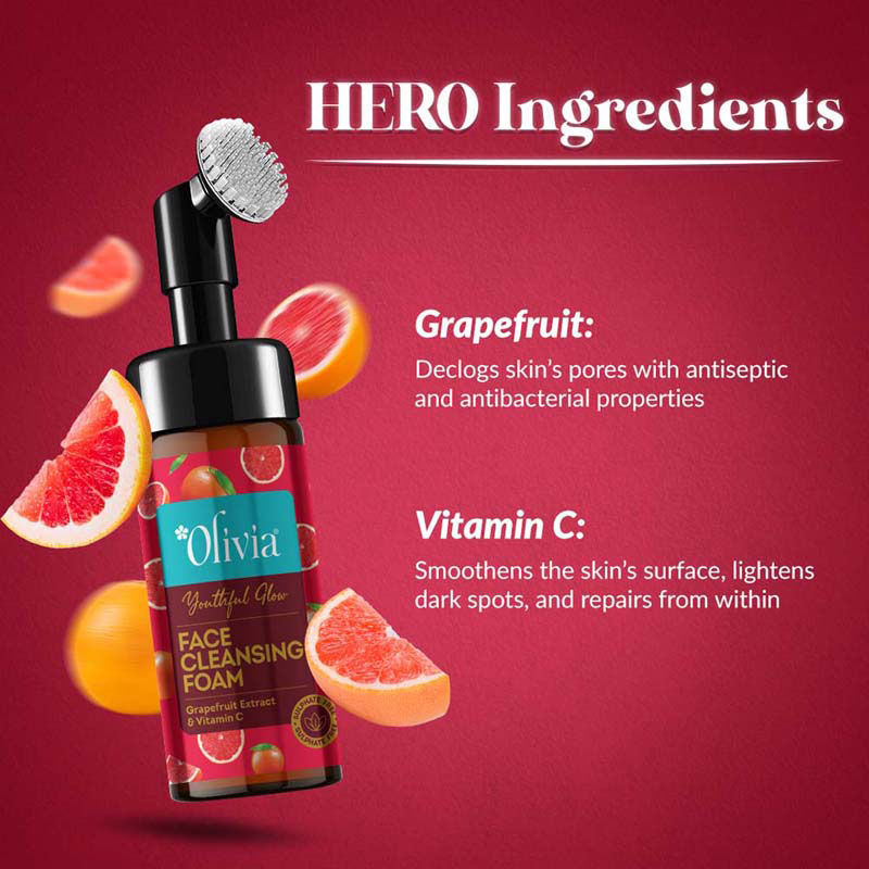 Youthful Glow Face Cleansing Foam –With Grapefruit Extract & Vitamin C for Bright, Even Skin