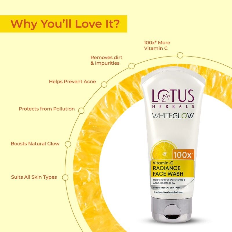 Whiteglow Vitamin C Radiance Face Wash Reduce Dark Spots & Dull Skin, All Skin Types