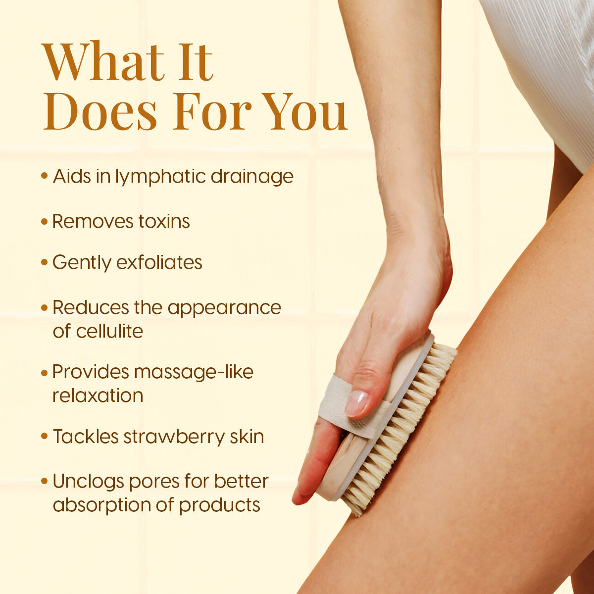 Exfoliating Oval Dry Bath Brush Natural Wooden Body Scrubber for Lymphatic Drainage, Cellulite