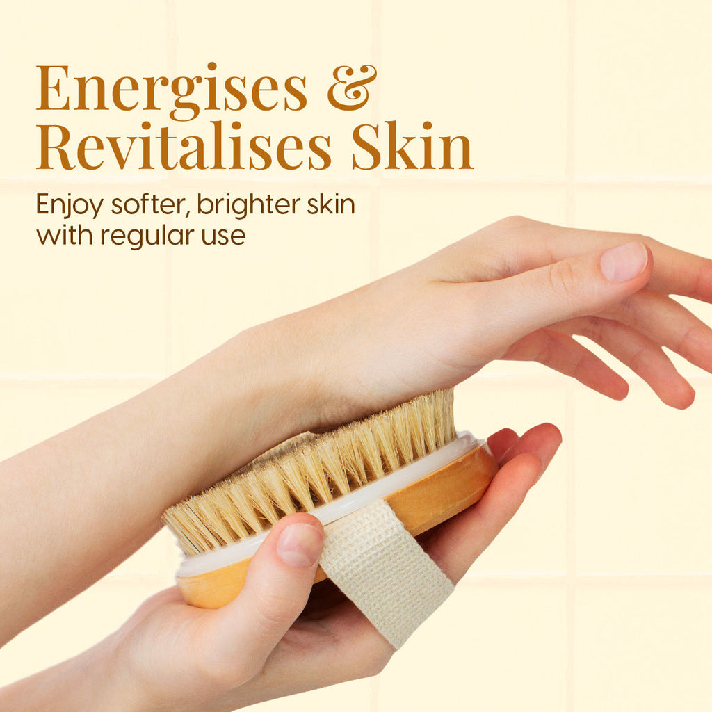 Exfoliating Oval Dry Bath Brush Natural Wooden Body Scrubber for Lymphatic Drainage, Cellulite
