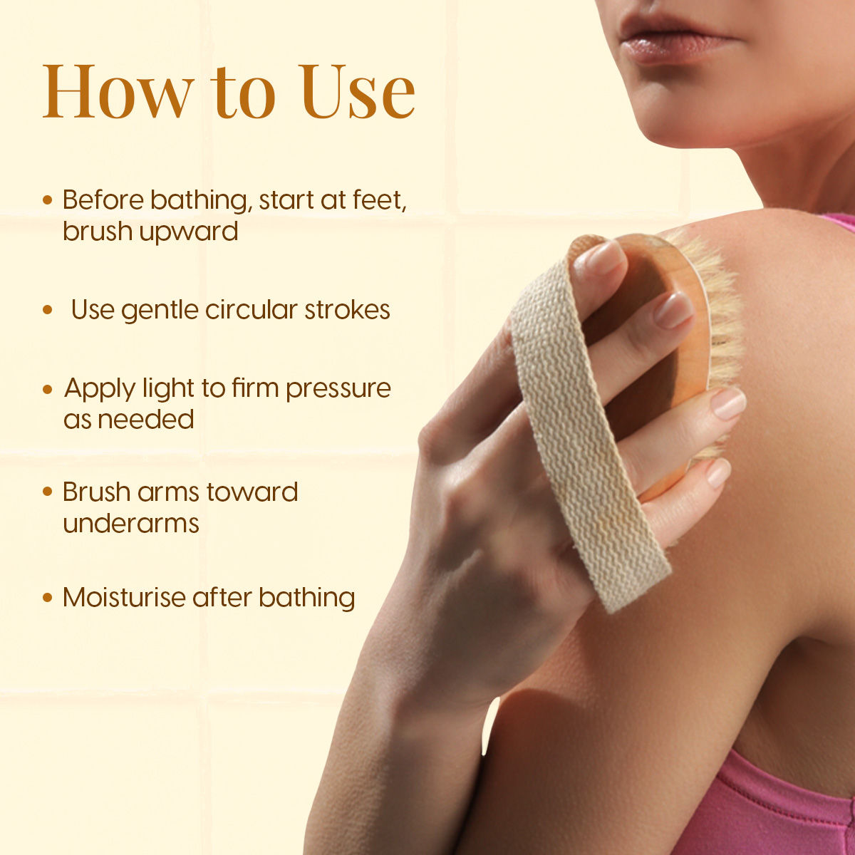 Exfoliating Oval Dry Bath Brush Natural Wooden Body Scrubber for Lymphatic Drainage, Cellulite