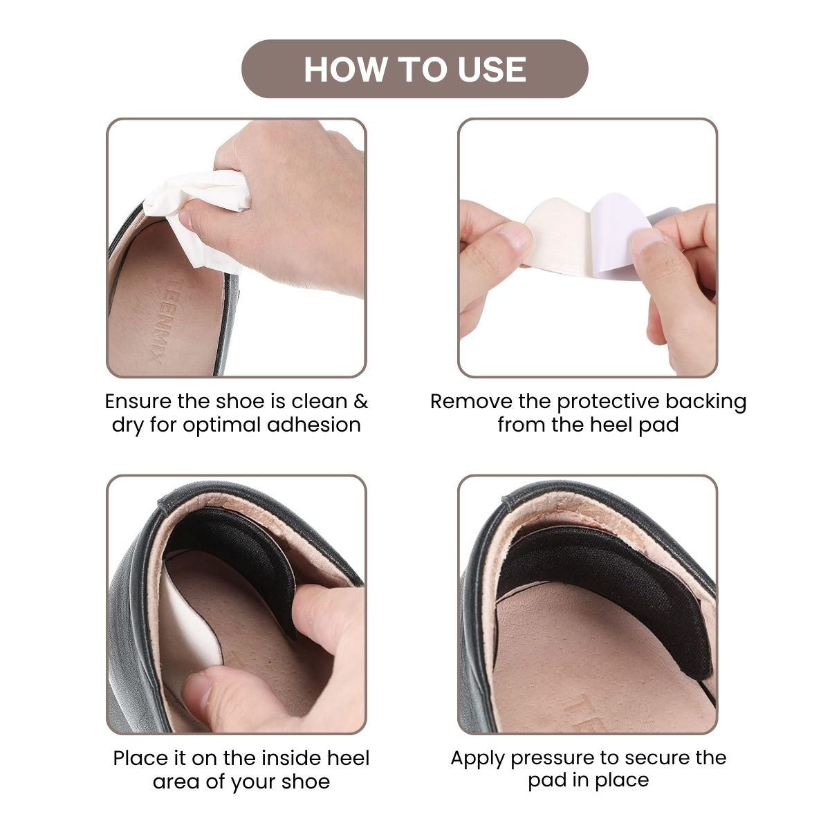 Heel Liners Self-Adhesive Shoe Bite Protector Foam Pads Insole Inserts Cushion Strips in Black