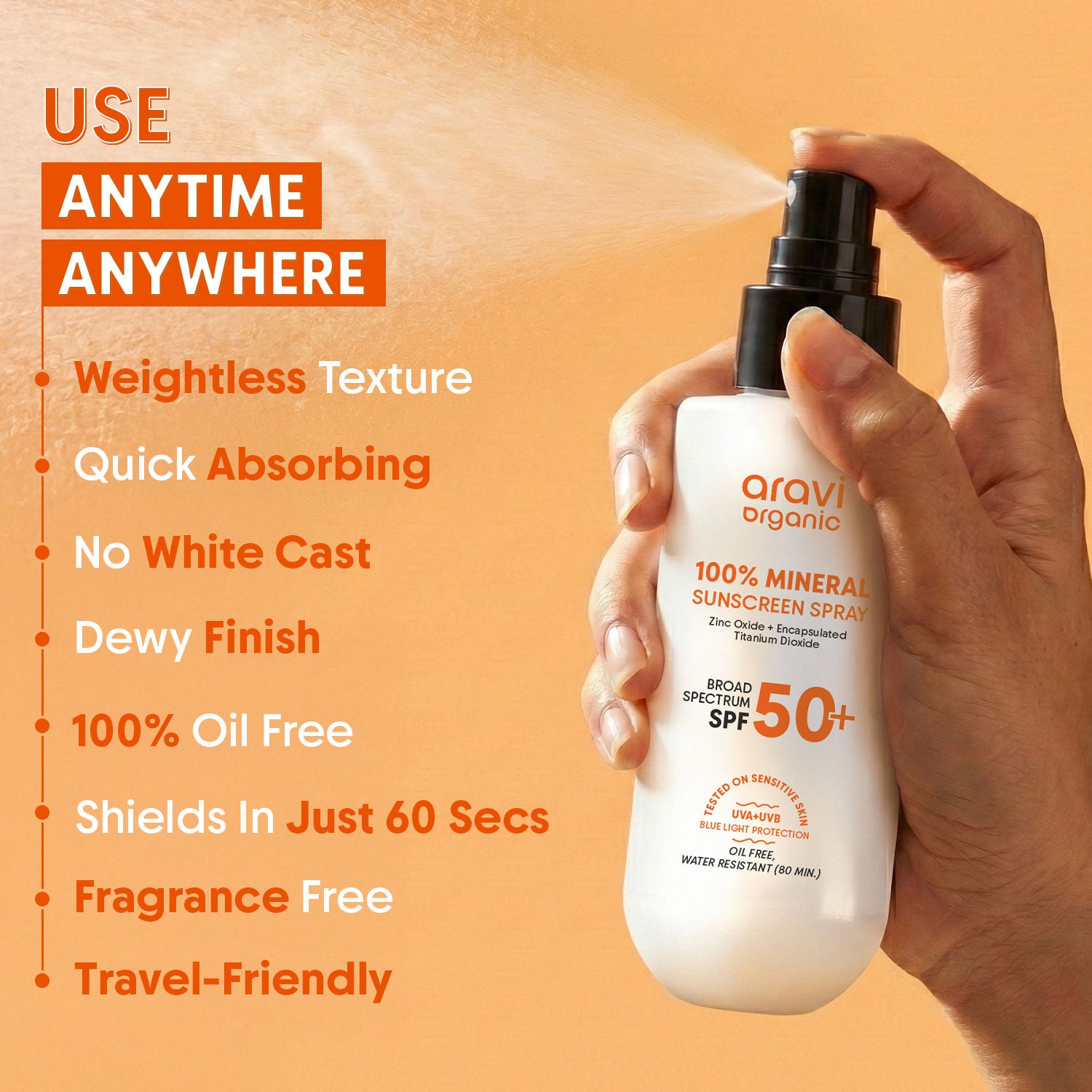100% Mineral Sunscreen Spray SPF50 PA++++, Body & Face, Sunscreen For Oily & Dry Skin