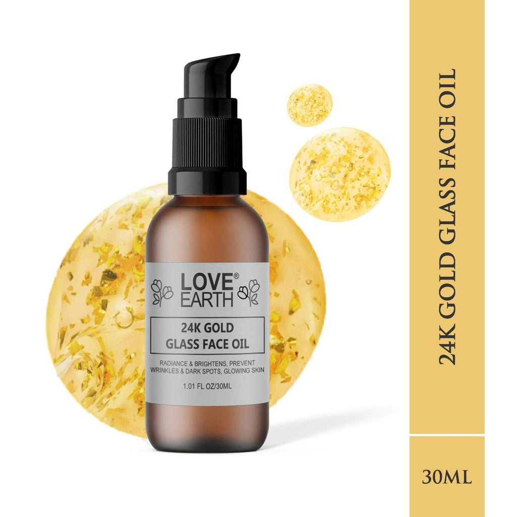 24K Gold Glass Face Oil for Skin Brightening Anti-Aging with Pure Essential Oils