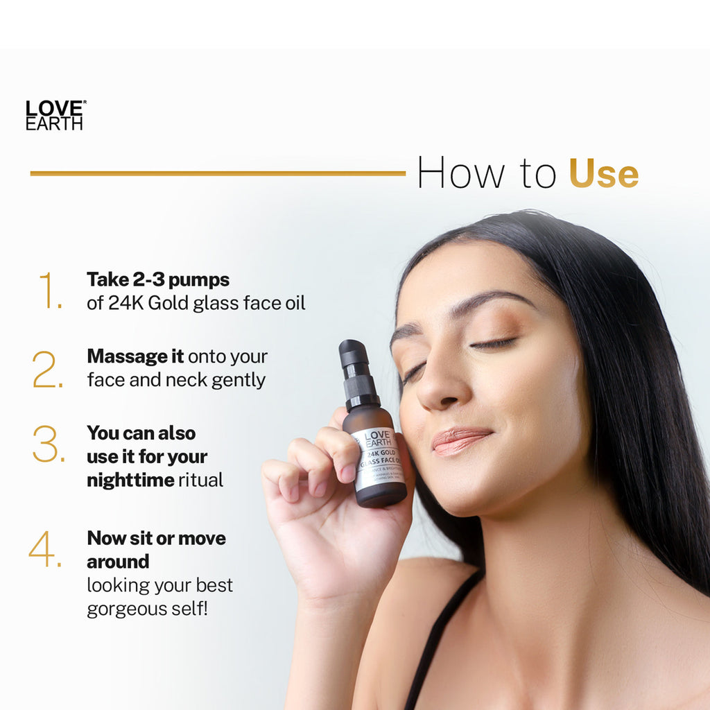 24K Gold Glass Face Oil for Skin Brightening Anti-Aging with Pure Essential Oils
