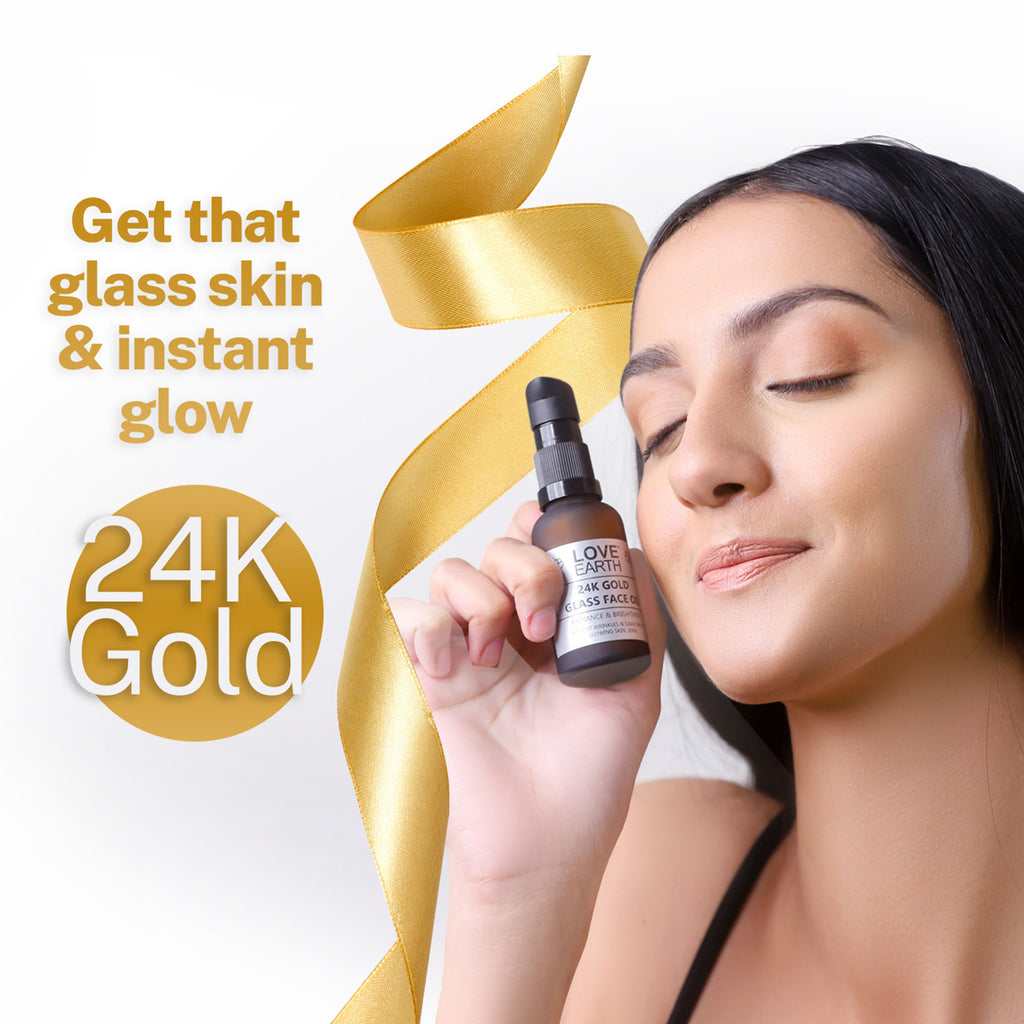 24K Gold Glass Face Oil for Skin Brightening Anti-Aging with Pure Essential Oils