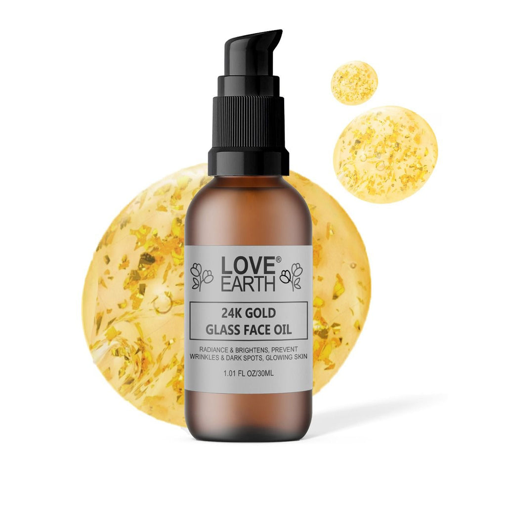 24K Gold Glass Face Oil for Skin Brightening Anti-Aging with Pure Essential Oils