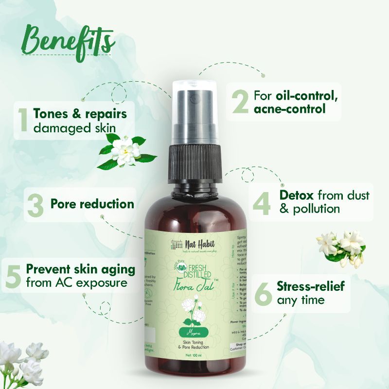 100% Pure Mogra Jal, Jasmine Water, Toner & Face Mist for Oil Control, Acne & Hydration