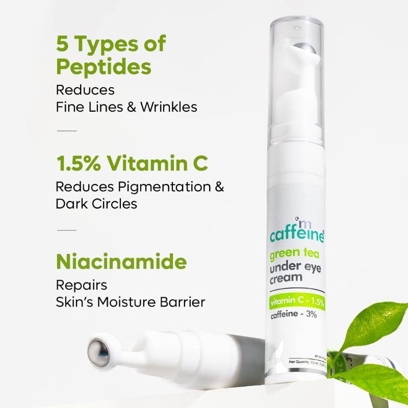 Vitamin C Green Tea Under Eye Cream with 3% Caffeine to Reduce Fine Lines & Dark Circles
