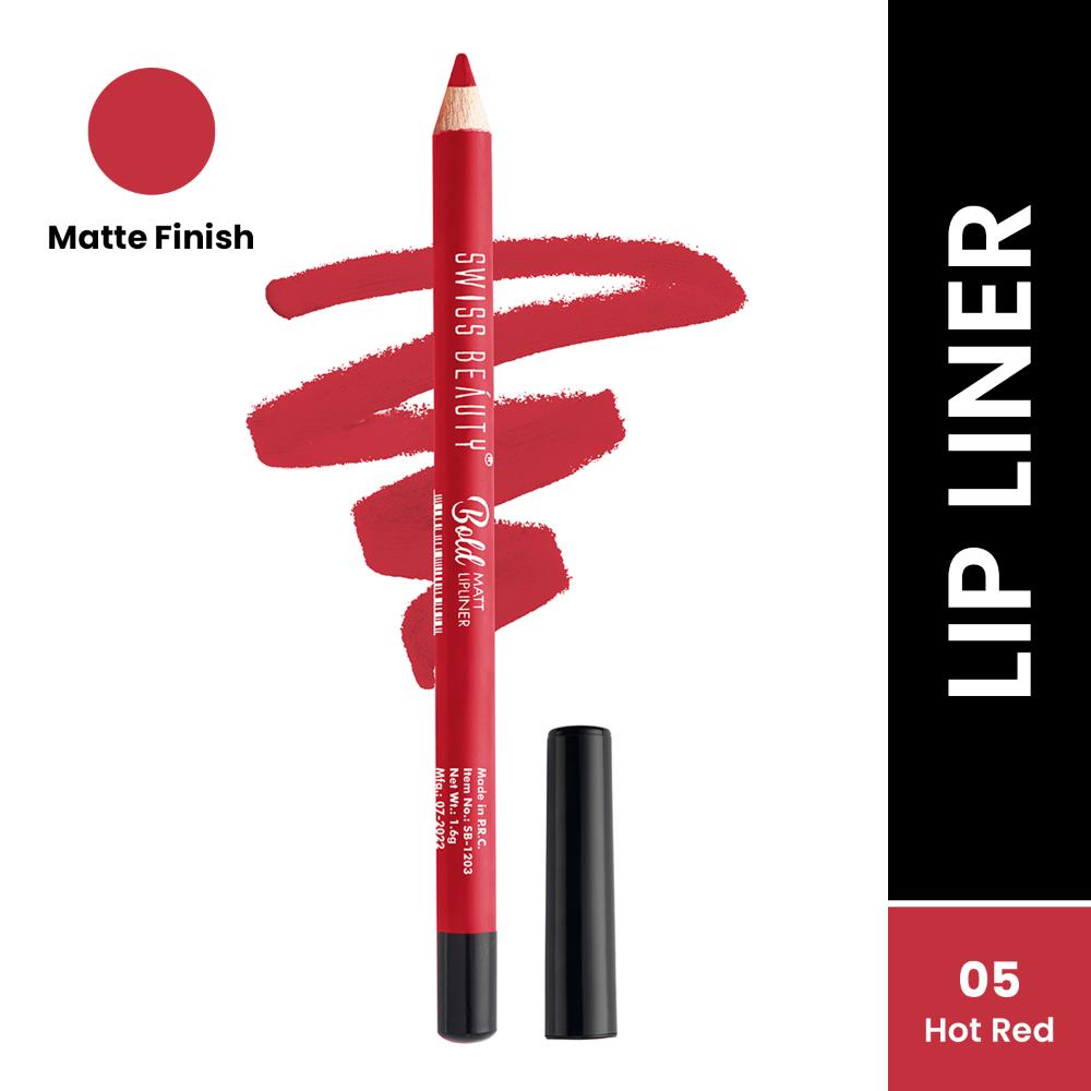Bold Matt Lip Liner Pencil, Long-lasting , Matte Finish , Non-Drying - 5 Hot Red