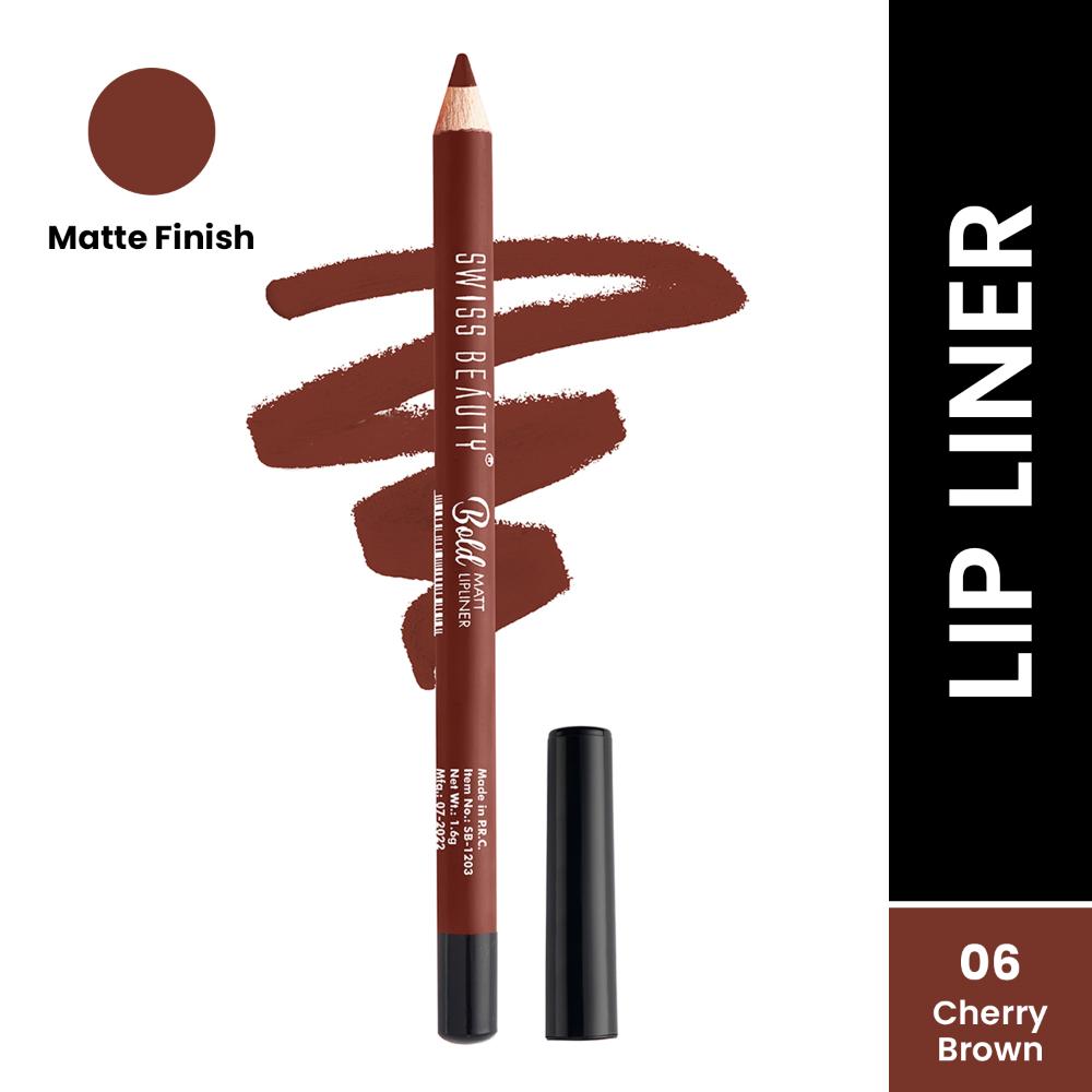 Bold Matt Lip Liner Pencil, Long-lasting , Matte Finish , Non-Drying - 6 Cherry Brown