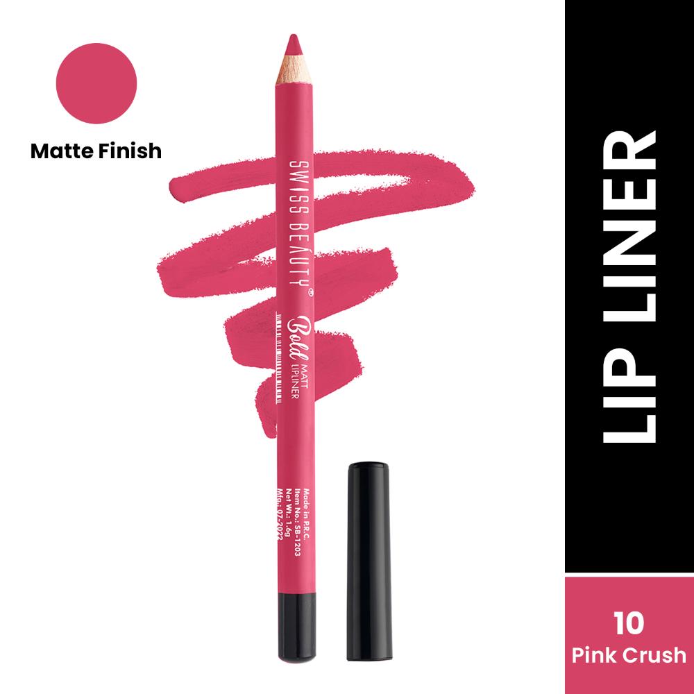 Bold Matt Lip Liner Pencil, Long-lasting , Matte Finish , Non-Drying - 10 Pink Crush